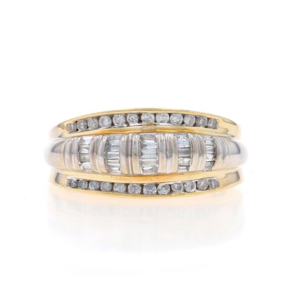 Yellow Gold Diamond Cluster Band - 14k Baguette & Round .50ctw Ring